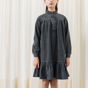Petite Amalie Black Denim Ruffle Neck Dress size 10